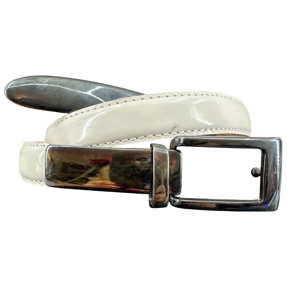 Richard Gampel White Leather Belt Silver Buckle Size 75/30 Made in France